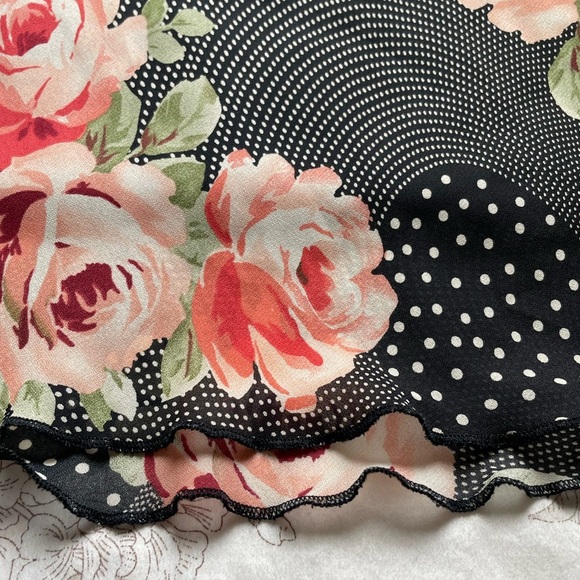 Vintage Pull On Black Patchwork Rose Polka Dot Slip Skirt 6 Romantic Fairycore - Picture 6 of 7